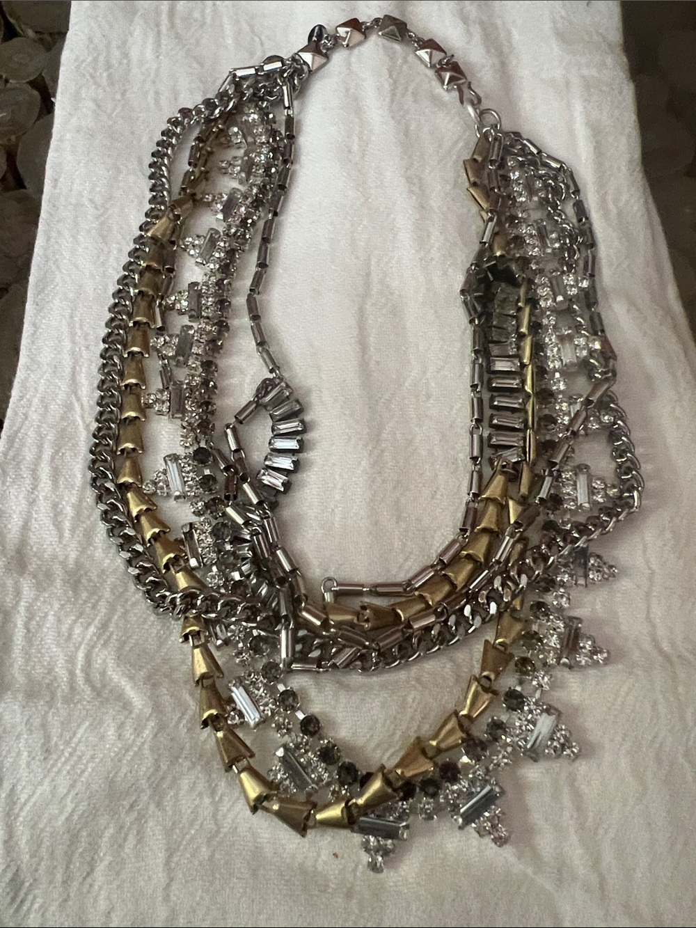 Stella & Dot Silver and Gold Multi-Strand Crystal Sutton Necklace.
